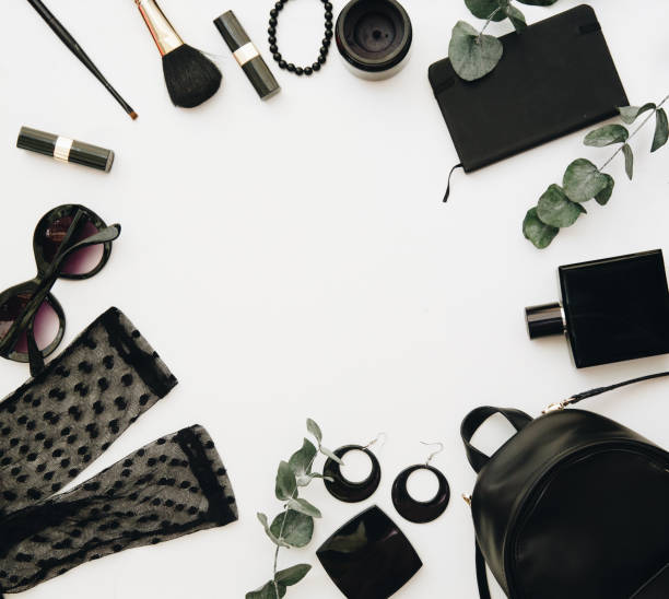 istock Flat Lay Black Female accessories. Beauty blog 923180438
