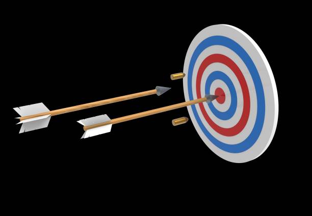 istock target and an arrow and bullets approaching to it. Training shooting. Shots. 3D rendering. Archery 923193624
