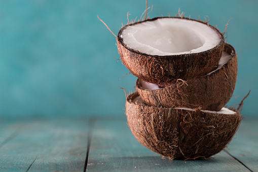 Coconut cream in a bowl  with fresh coconut