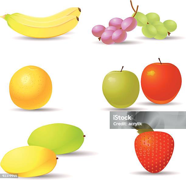 Owoce - Stockowe grafiki wektorowe i więcej obrazów Banan - Banan, Bez ludzi, Białe tło