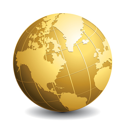 Gold vector globe. Glossy Earth business concept vector icon.