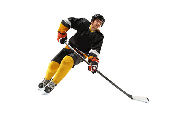 istock Ice hockey player in action isolated on white 923217446