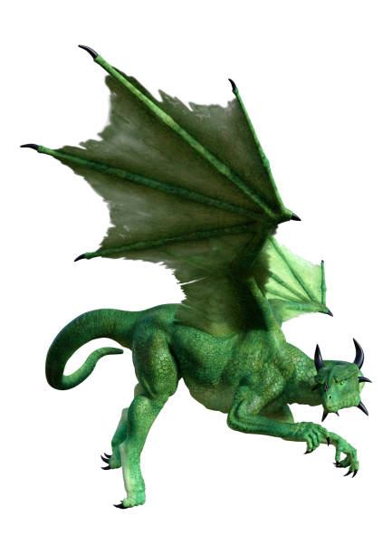istock 3D rendering green fantasy dragon on white 923225634