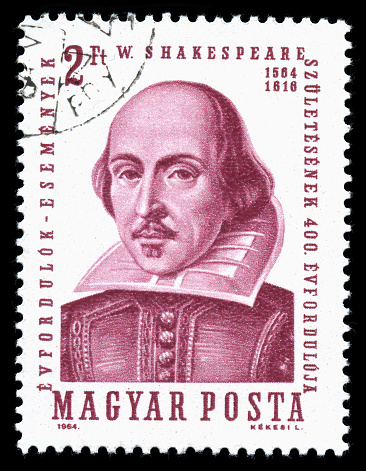 London, UK, July 30 2014 - Vintage 1964 Hungary cancelled postage stamp showing a portrait image of  William Shakespeare