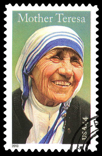 London, UK, January 15 2012 - Vintage 2010 United States of America cancelled postage stamp  showing a portrait image of  Mother Teresa