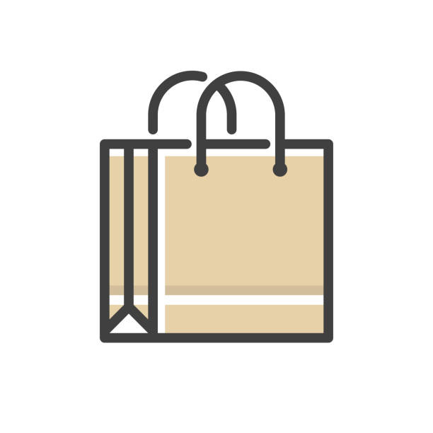 ilustrações, clipart, desenhos animados e ícones de linha ícone de carrinho de compras - shopping bag black bag paper bag