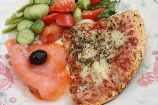 Pizza Smoked salmon Rawness  Self-service buffet Meals served