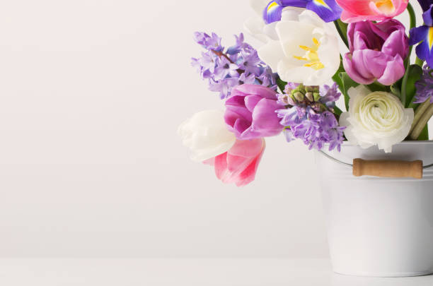 istock spring flowers in bucket on white  background 923230996