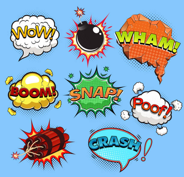 ilustrações de stock, clip art, desenhos animados e ícones de comic speech bubbles. sound effects. vector illustration - comic book cartoon poof exploding