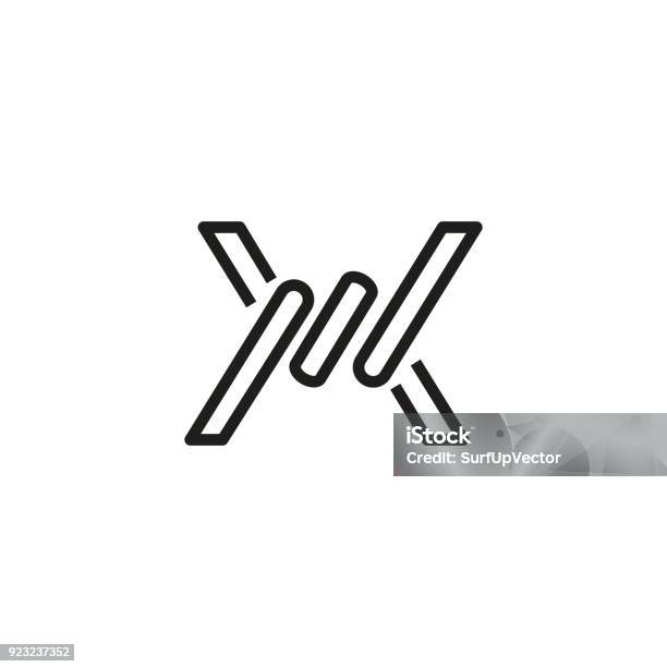 Barbed Wire Fence Sign Line Icon Stock Illustration - Download Image Now - Barbed Wire, Barricade, Border - Frame