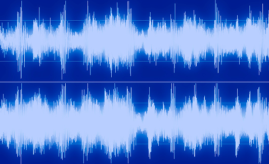 Shape of sound waves on a blue background.