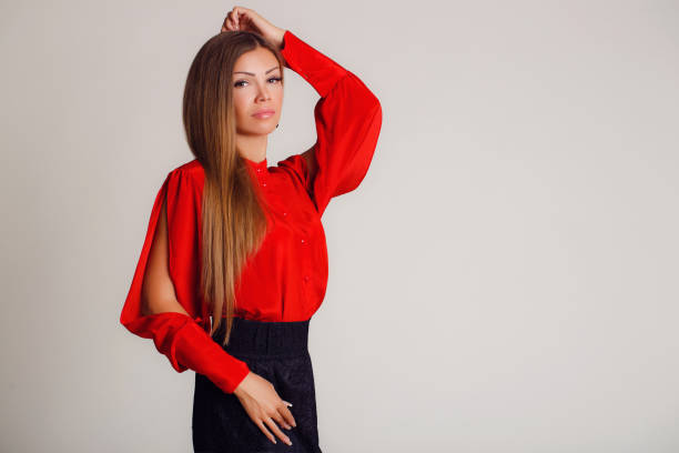 istock Portrait-style - professional model on a light background. 923238350