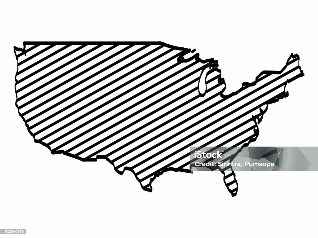 Vereint State Karte Umriss Grafik Freihandzeichnen auf weißem Hintergrund. Skizzieren Sie uns Amerika-Symbol. Vektor-Illustration. - Lizenzfrei Abstrakt Vektorgrafik