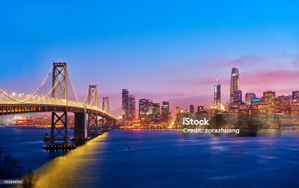 San Francisco Skyline at Sunset, California, USA Side view of San Francisco skyline at sunset, California, USA. San Francisco - California Stock Photo