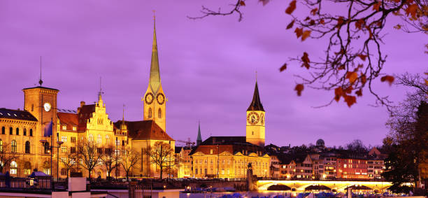 Old town and at sunset, Zurich, Switzerland.