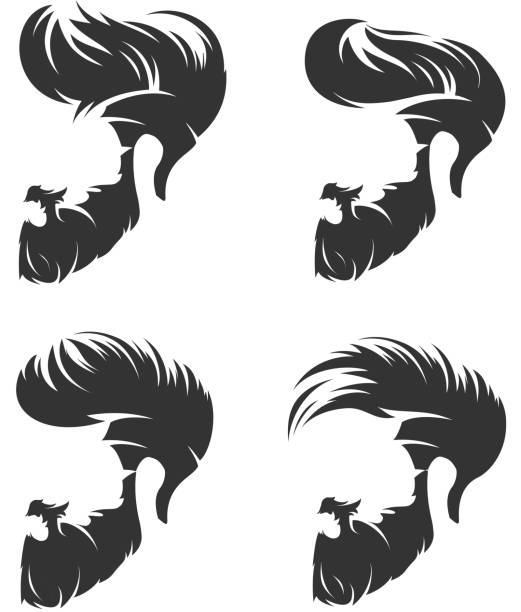 ilustrações de stock, clip art, desenhos animados e ícones de mens hairstyles and hirecut with beard mustache in face, full face and profile - costume mustache child disguise