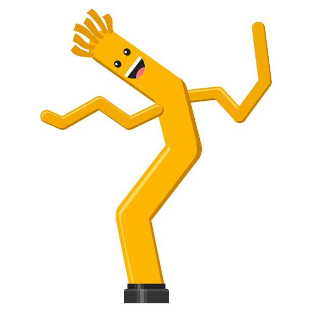 흰색 배경에 고립 된 평면 스타일에서 풍선 노란색 튜브 남자 춤. 영업 및 광고에 대 한 엉뚱한 흔들며 공기 손입니다. 벡터 일러스트 레이 션 - freak wave stock illustrations