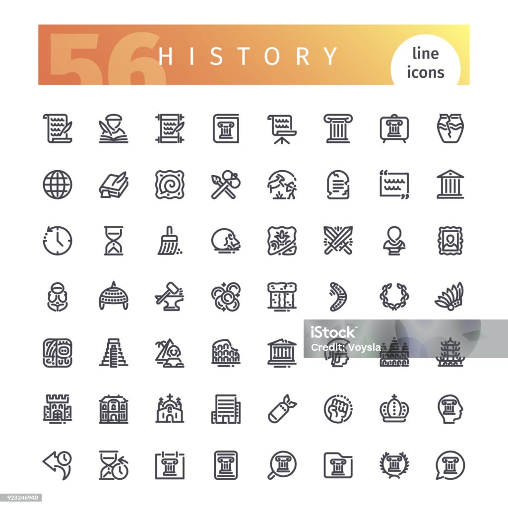 History Line Icons Set Set of 56 history line icons suitable for web, infographics and apps. Isolated on white background. Clipping paths included. Icon Symbol stock vector