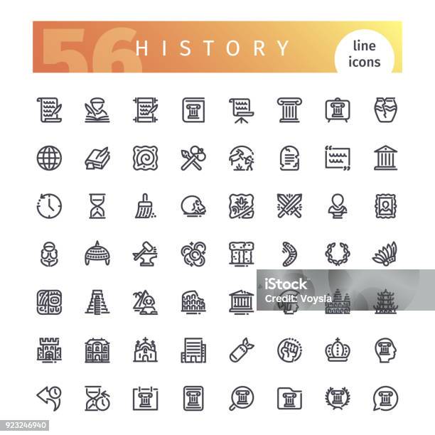 History Line Icons Set Stock Illustration - Download Image Now - Icon Symbol, History, Greece