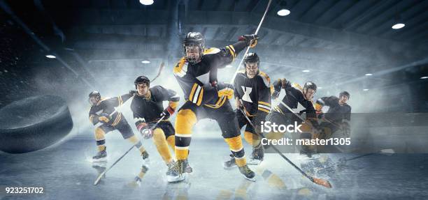 Collage About Ice Hockey Players In Action Stock Photo - Download Image Now - Hockey, Teamwork, Ice Hockey