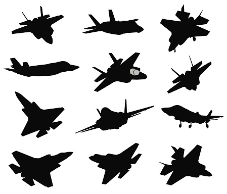 Military stealth aircraft silhouettes collection. Vector