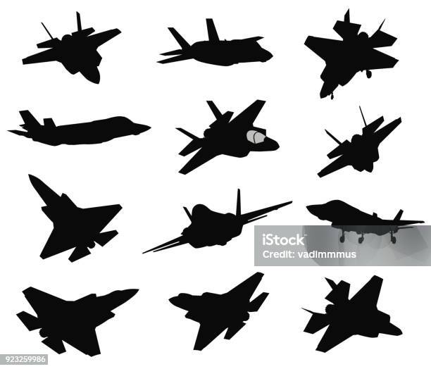 12 Military Aircrafts Set Stock Illustration - Download Image Now - Fighter Plane, In Silhouette, Military Airplane