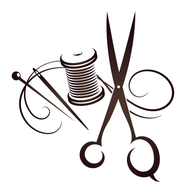 nähen-set - sewing item thread scissors sewing stock-grafiken, -clipart, -cartoons und -symbole