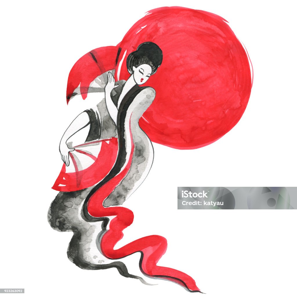 Geisha Phong Cách Trung Quốc Minh Họa Tranh Vẽ Tay Màu Nước Hình ...