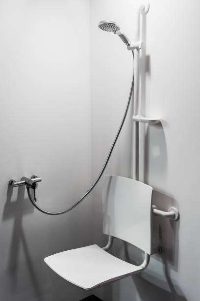 shower with seat and grab bars for disabled and elderly people