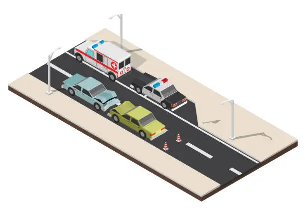 Vector illustration of Isometric crosswalk with bump car vector illustration