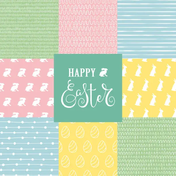 Vector illustration of Collection of doodle Easter patterns