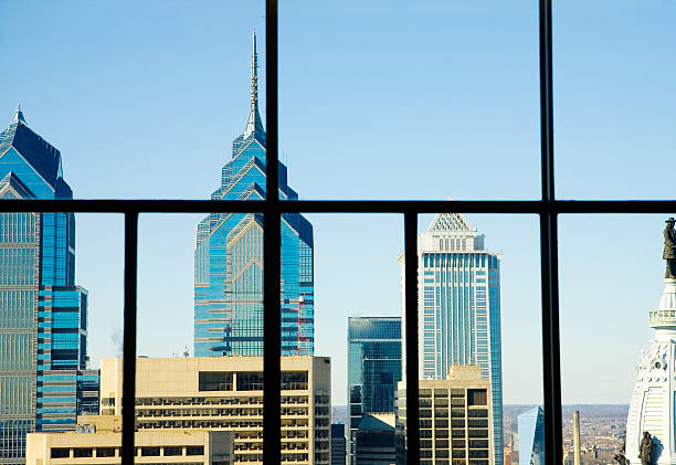 skyline through the windows stock photo