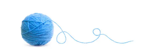 Blue ball of Threads wool yarn isolated on white background