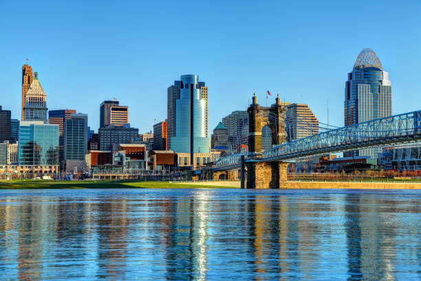 downtown cincinnati ohio skyline - cincinnati imagens e fotografias de stock