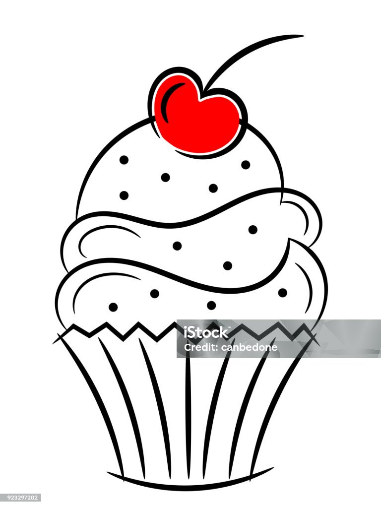 Cupcake mit Kirsche auf obere Skizze isoliert - Lizenzfrei ClipArt Vektorgrafik