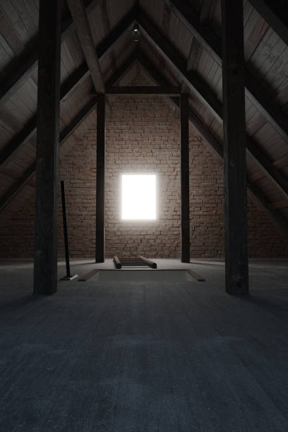 istock 3d rendering of an empty wooden attic room with brick wall 923298326