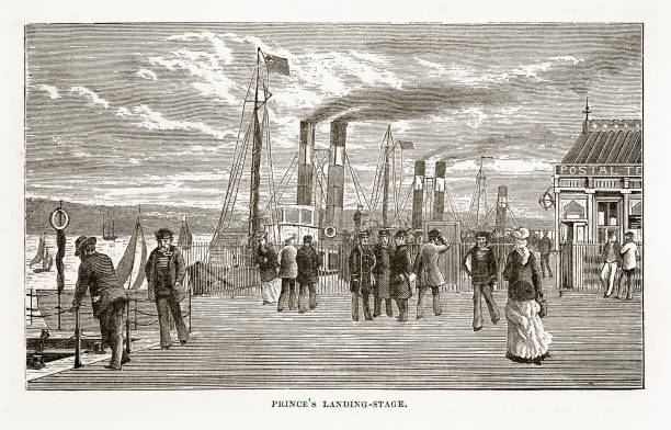 Very Rare, Beautifully Illustrated Antique Engraving of Prince’s Landing-Stage in Liverpool, England Victorian Engraving, 1840. Source: Original edition from my own archives. Copyright has expired on this artwork. Digitally restored.