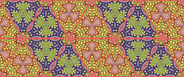 ilustraciones, imágenes clip art, dibujos animados e iconos de stock de patrón de mosaico colorido triángulo transparente - quilt patchwork pattern indian culture