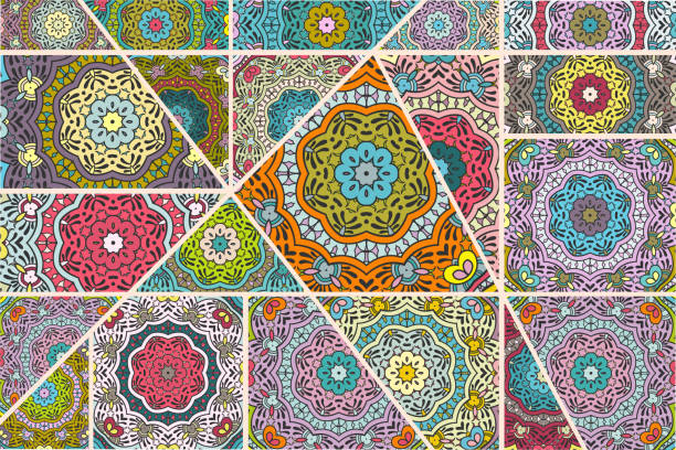 vektor-patchwork-quilt-muster - quilt patchwork pattern indian culture stock-grafiken, -clipart, -cartoons und -symbole