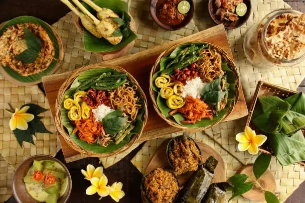 Photo of Nasi Campur Bali, a Popular Balinese Meal of Rice with Variety of Side Dishes