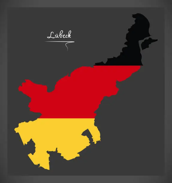Vector illustration of Luebeck map with German national flag illustration