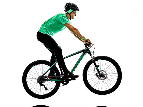 tenager ragazzo mountain bike bking ombre isolate - mountain biking mountain bike cycling bicycle foto e immagini stock