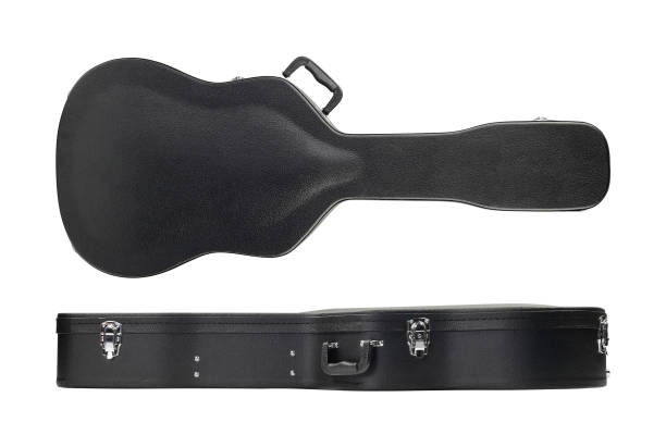 istock Musical instrument - Top and side view Black acoustic guitar hard case 923340870