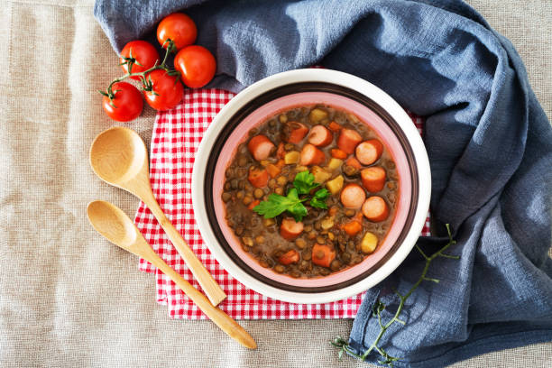 istock Traditional homemade Sausages with beans soup 923344152