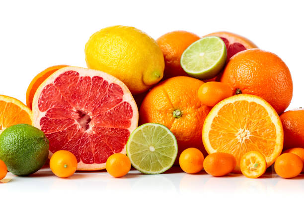 istock Isolated citrus fruits on white background. 923348326
