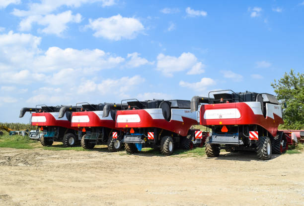 Russia, Poltavskaya village - September 6, 2015: Combine harvesters Torum Agricultural machinery