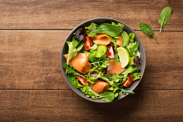 Salad with salmon fish stock photo