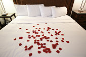 Romantic Rose Petals on Bed