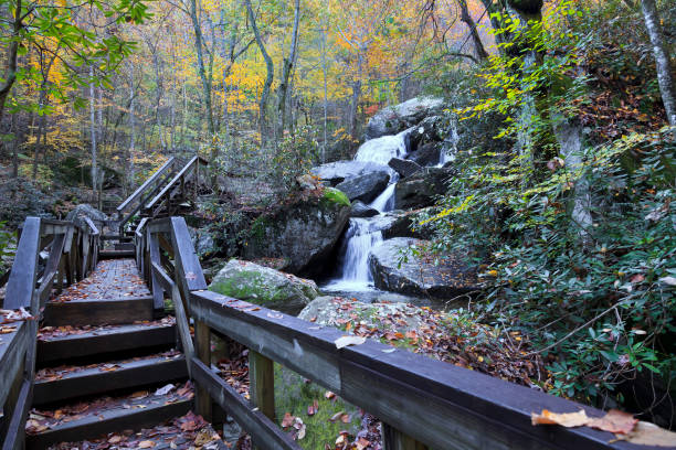High Shoals Falls in South Mountains State Park in North Carolina in the fall season