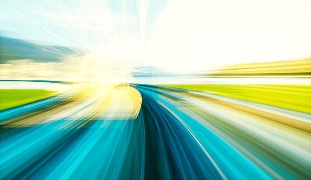 VR simulation of speeding near the lake VR simulation of speeding near the lake. light trail photos stock pictures, royalty-free photos & images